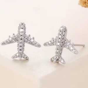 New Rhinestone Airplane Stud Earrings #284